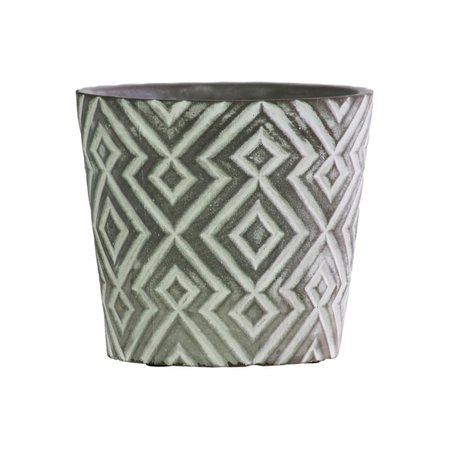 H2H Terracotta Round Pot with Embossed Diamond Pattern Design Body & Tapered Bottom, Washed Gray H22502060
